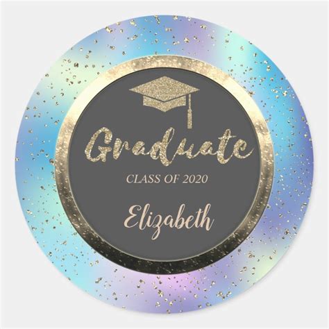 Glitter Gold Grad Capconfettiholographic Classic Round Sticker Zazzle