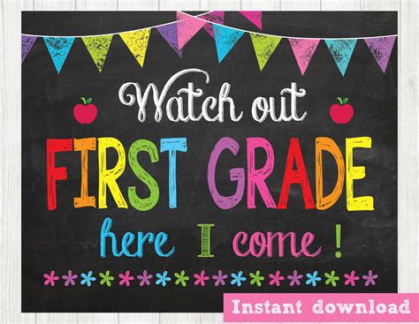 First Day Of First Grade Sign Instant Download Watch Out First Grade