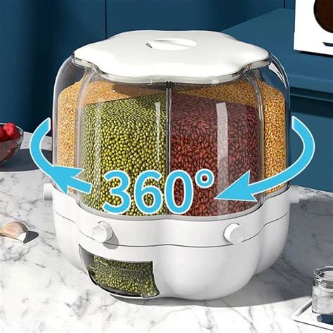 Large Food Storage Container 360 Rotating Rice Barrels Sealed Cereal