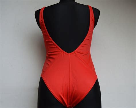 Vintage One Piece Red Swimsuit With High Cut Bodysuit Sexy Etsy