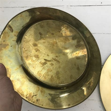 Vintage Brass Charger Plates Set Of Four Mixed Styles 12 Inch Etsy