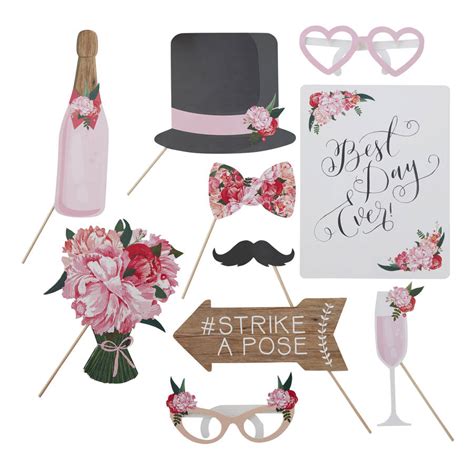 Boho Floral Design Wedding Photo Booth Props Kit By Ginger Ray