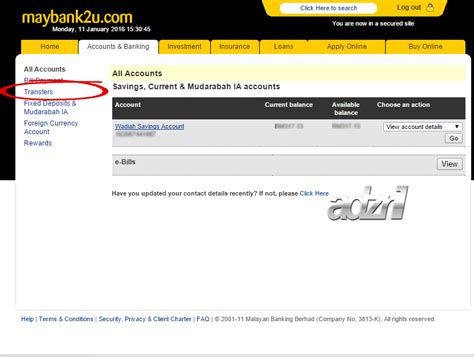 Setelah log in ke akauan maybank2u, klik pada menu account & banking. Keluar Duit Tabung Haji Online Guna Maybank2u - Adzril.com