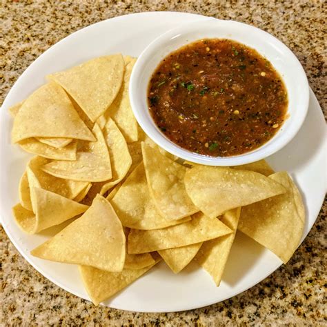 Homemade Tortilla Chips And Roasted Tomato Salsa Food