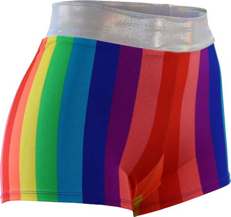 Rainbow Stripes With A White Hologram Waistband Lgbt Gay Pride Spandex Booty Shorts Adult And