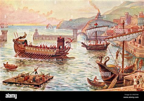 The Roman Empire Ships At A Port Ship Sail Sails Boat Stock Photo