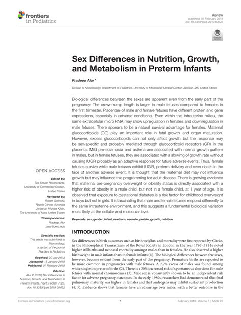 Pdf Sex Differences In Nutrition Growth And Metabolism In Preterm Infants