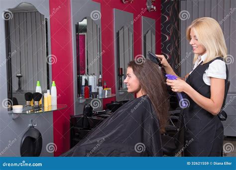 Beautiful Female Hairdresser Working In Beauty Salon Stock Image