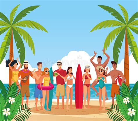 summer beach and people in vacations cartoons stock vector illustration of tables holiday