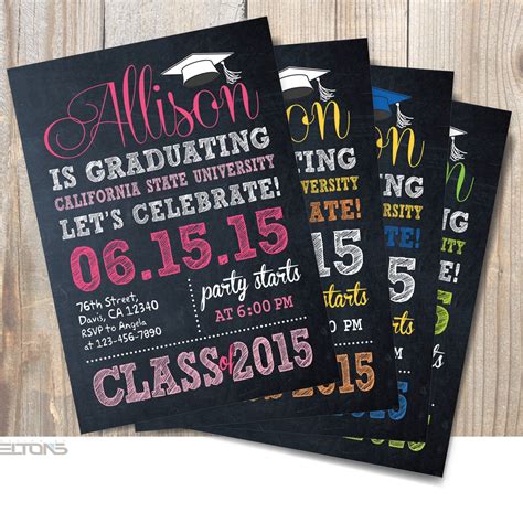 Graduation Invitation Chalkboard Double Sided Graduation