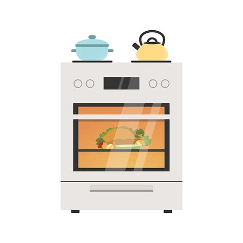 Premium Vector Kitchen Stove Flat Vector Illustration With Pot And