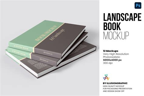 Landscape Book Mockup 12 Views Gráfico Por Illusiongraphicdesign