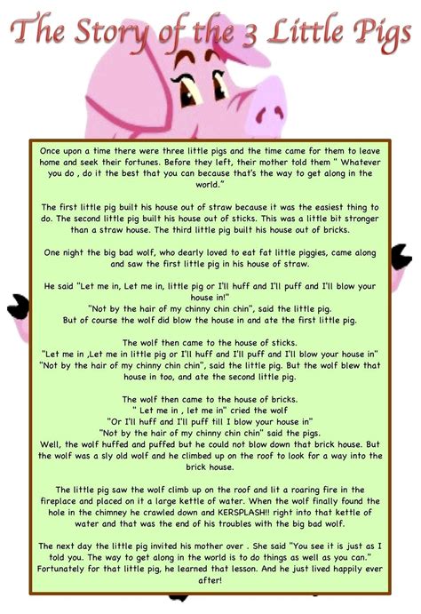 Story Of The Three Little Pigs Printable
