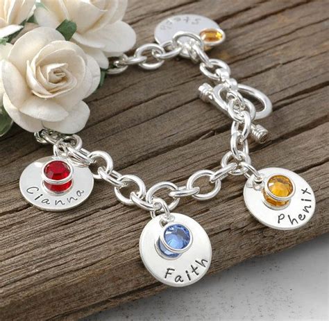 Five Disc Personalized Name Charm Bracelet With Birthstones Etsy