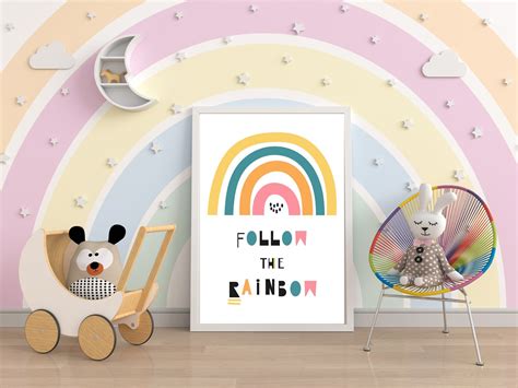 Follow The Rainbow Print Poster Nursery Poster Kids Wall Etsy