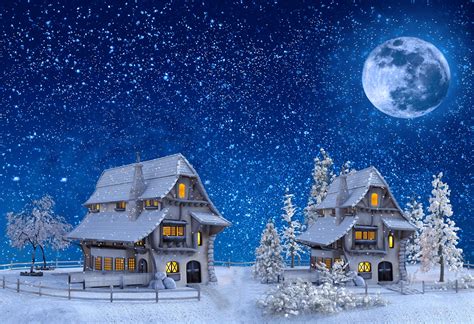 Download 4040x2763 Christmas Snow Houses Moon Stars 3d Model