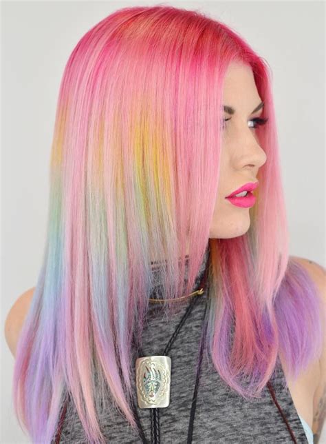 pastel pink hair with rainbow highlights rainbow hair color rainbow hair hair dye colors