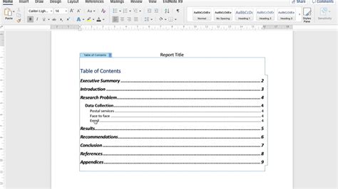 Creating Report Template In Word Format Complete With Table Of Contents