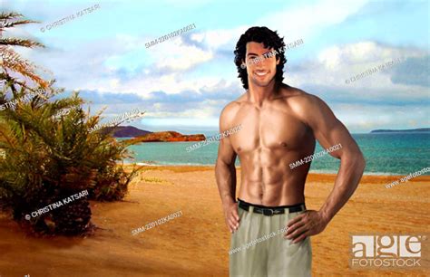 Shirtless Man Posing On Beach Stock Photo Picture And Royalty Free