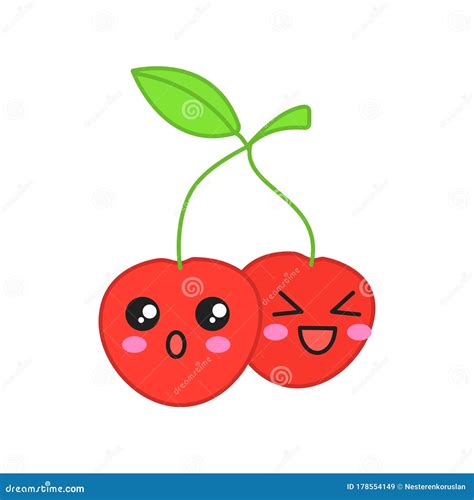 Cherry Cute Kawaii Vector Character Stock Vector Illustration Of