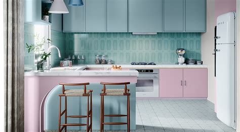 Pastel Kitchen Colour Combination With Wood Finishes