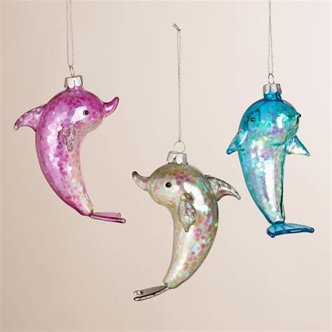 Holiday Sparkling Glass Dolphin Ornaments Set Of 3 2397 Earn
