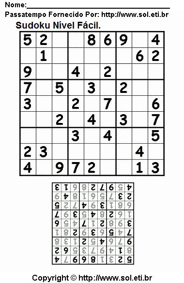 Jogo Sudoku Fácil Com Respostas Para Imprimir Jogo Nº 58