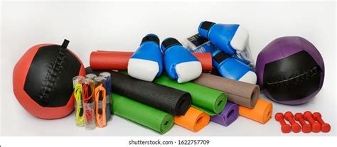 Assorted Sport Equipment On White Background Stock Photo 1622757709