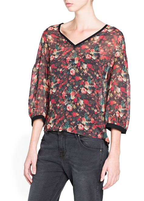 Mango Floral Print Chiffon Blouse In Floral Navy Lyst