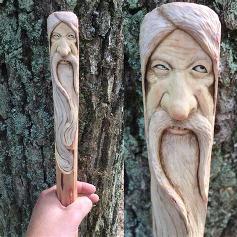 Walking Stick Wood Carving Handmade Woodworking Staff Cane Hiking