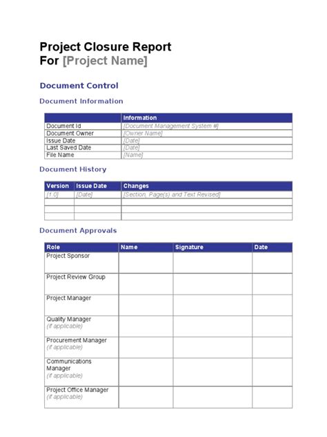 Template Project Closure Report0 Project Management Business