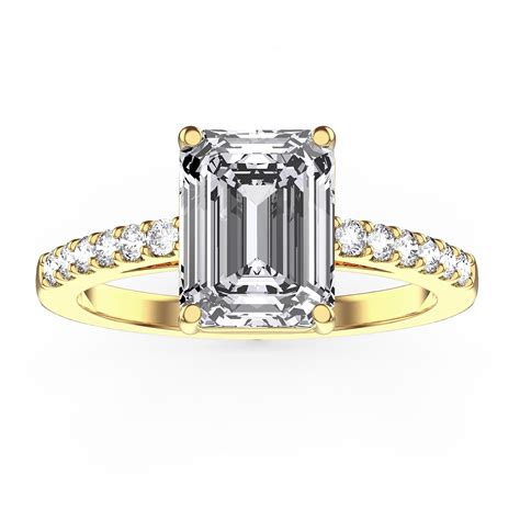 Princess 2ct Moissanite Emerald Cut Diamond Pave 18k Yellow Gold Engagement Ringjian London18k