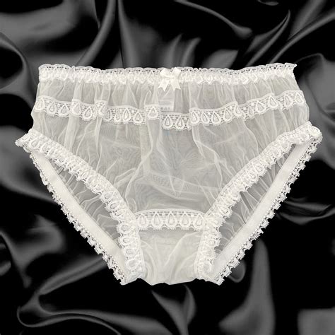 ivory sheer sissy soft nylon frilly satin bow briefs panties knickers size 10 20 £15 99