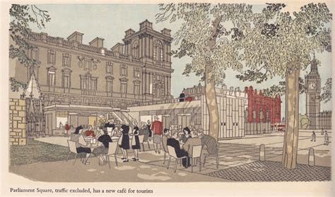 1949 Gordon Cullen Westminster Regained Parliament Square And Cafe