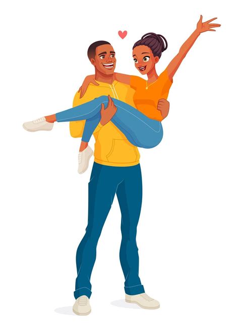 Man Carrying Woman Happy Black Couple Vector Illustration 2423851