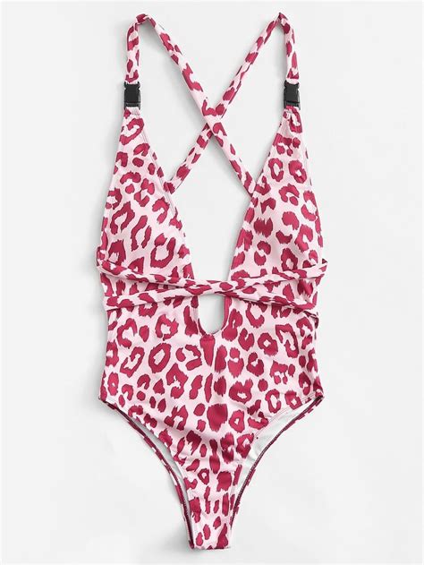 Leopard Print Tie Back One Piece Swimsuit Sheinsheinside One Piece