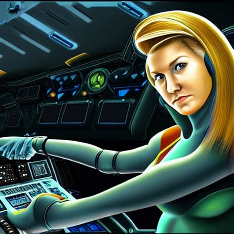 prompthunt a portrait of samus aran in the cockpit of her ship done in a realistic style