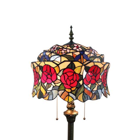16 Inch Tiffany Floor Lamp With Stained Roses Design Glass Shade