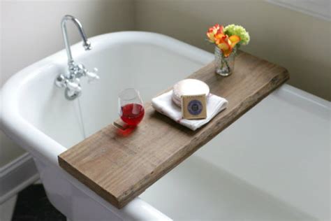 Measure and cut bath tray cedar. Over on eHow: DIY Reclaimed Wood Bath Caddy | 17 Apart
