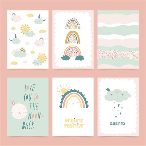 Premium Vector Set Of Cute Posters With Rainbow