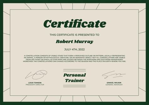 Free Personal Trainer Certificate Templates I Wepik