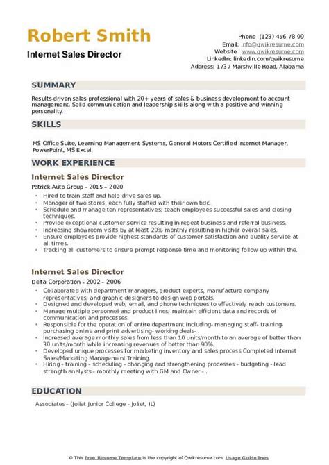 There's no getting around it. Internet Sales Director Resume Samples | QwikResume