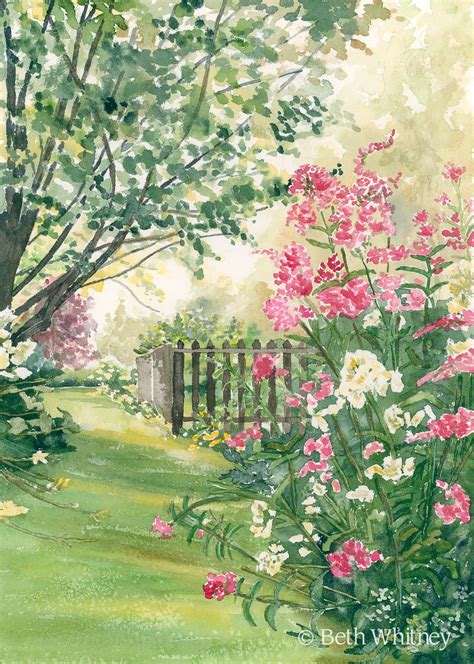 Misty Morning Garden Painting Watercolor Art Print T Etsy Garden