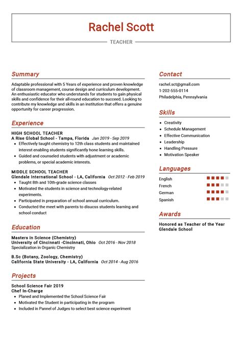 You may also be an exchange lecturer sent by your university to a university in another country to impart with expert knowledge to those students. Teacher Resume Example | Resume Sample 2020 - ResumeKraft
