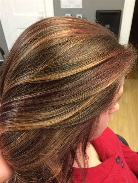 Violet Red Lowlights With Caramel Highlights Done By Balayage Long