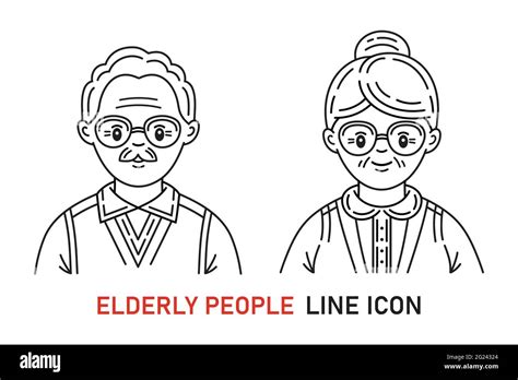 Elderly People Grandparents Icon Set Old Man Woman Face Grandfather Grandmother Couple