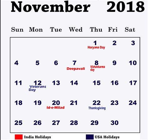November 2018 Calendar India