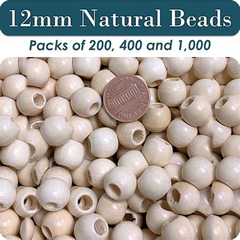 Round Wooden Beads 12mm 5mm Opening Natural Wood Matte Fi