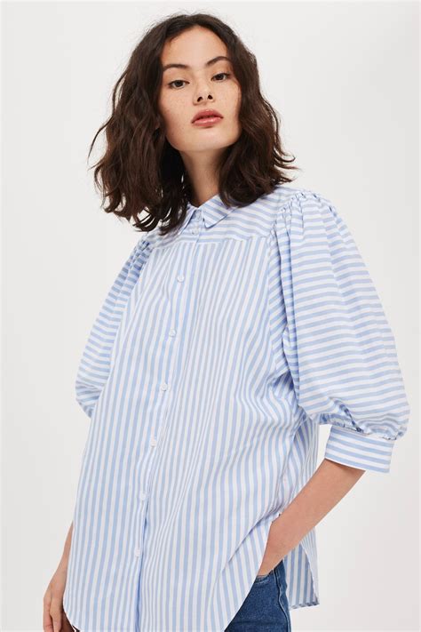 stripe puff sleeve shirt sporty style outfits topshop outfit stripe outfits