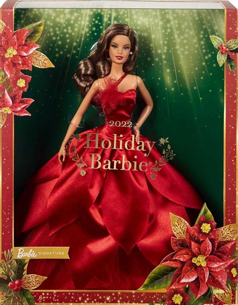 Barbie Doll Barbie Signature 2022 Holiday Collectible Brunette Wavy Hair Doll Stand Displayable